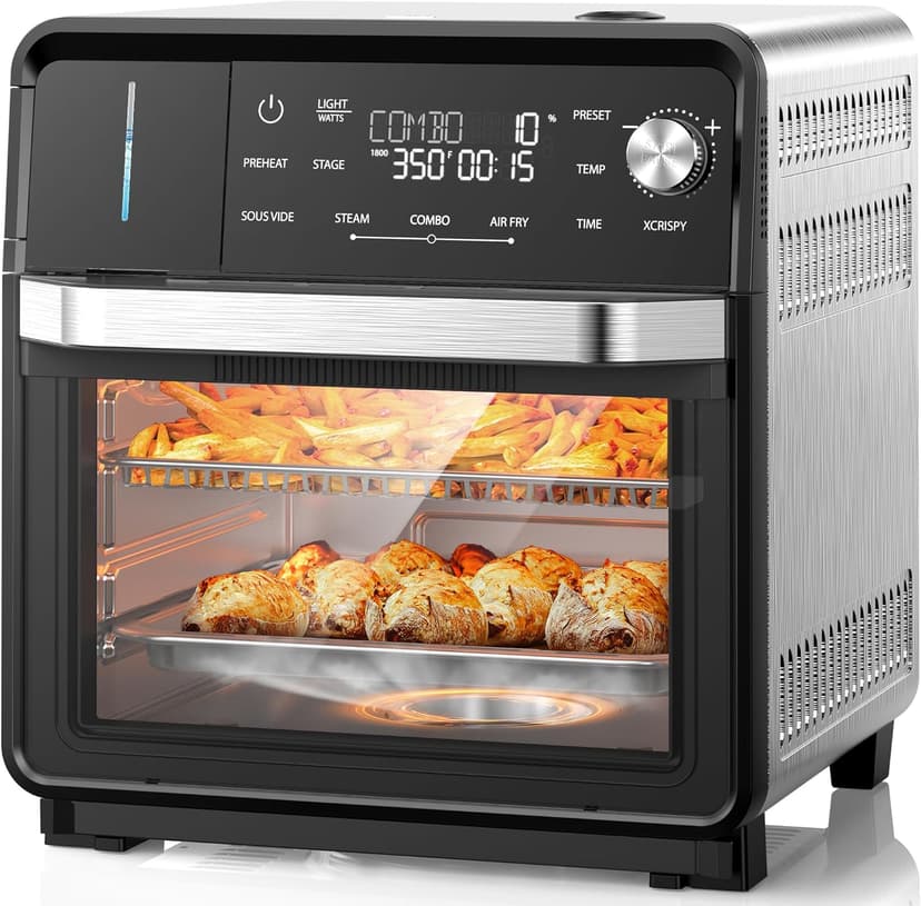 Nuwave Combi Steam Oven, 16Qt All-in-One Stainless Steel Multi-Cooker: Air Fry, Toast, Steam, Sous Vide & More, Precise 50-450°F, Adjustable Moisture, 120 Presets, Programmable Memories, Easy to Clean
