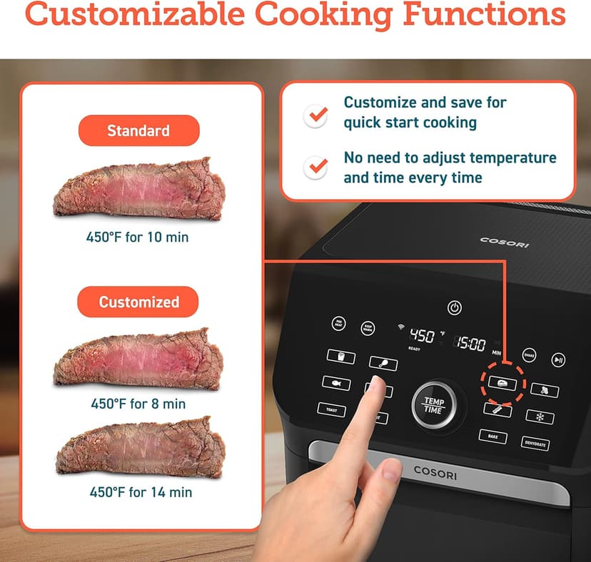 COSORI Air Fryer Toaster Oven Combo, 10 Qt Family Size, 14-in-1 Functions with Dehydrate, Roast, Smart Control Through Phone & Voice, 1000+ In-APP Recipes & 6 Dishwasher -Safe Accessories, Black
