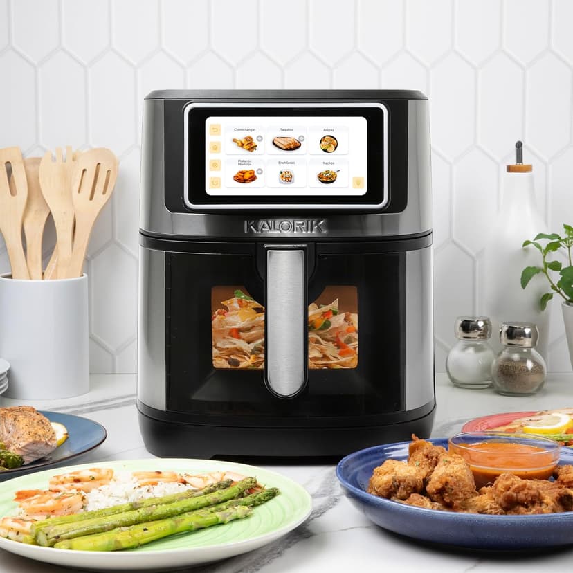 Kalorik Air Fryer VIVID TOUCH Series 7 Quart Capacity with High-Resolution Touchscreen 200 Cooking Presets in 12 Food Categories with View Window, 1500-Watts, Stainless Steel