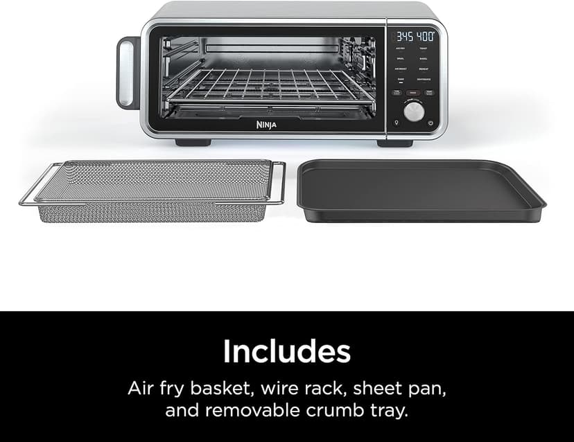 Ninja SP201 Digital Air Fry Pro Countertop 8-in-1 Oven with Extended Height, XL Capacity, Flip Up & Away Capability for Storage Space, Basket, Wire Rack Crumb Tray, Silver (Renewed), Black