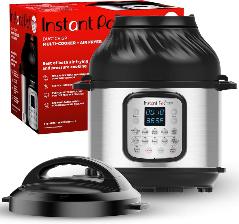Instant Pot Duo Crisp 11-in-1 Air Fryer and Electric Pressure Cooker Combo with Multicooker Lids that Air Fries, Steams, Slow Cooks, Sautés, Dehydrates, & More, Free App With Over 800 Recipes, 6 Quart