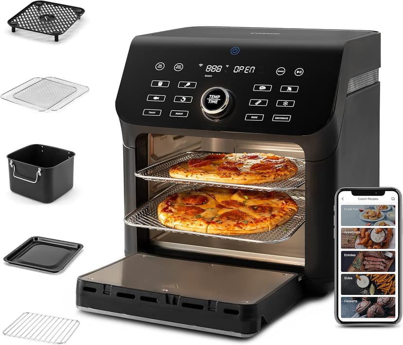 COSORI Air Fryer Toaster Oven Combo, 10 Qt Family Size, 14-in-1 Functions with Dehydrate, Roast, Smart Control Through Phone & Voice, 1000+ In-APP Recipes & 6 Dishwasher -Safe Accessories, Black