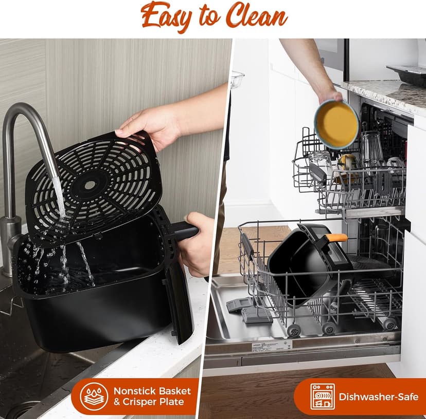 [Kitchen Elite] Air Fryer 8 Qt With Clear Window, Large Airfryer, 8 Presets, One-touch Panel, 360° Turbo Airflow Tech, Nonstick Air Fryers Basket, Dishwasher-safe, Elegant Black Design