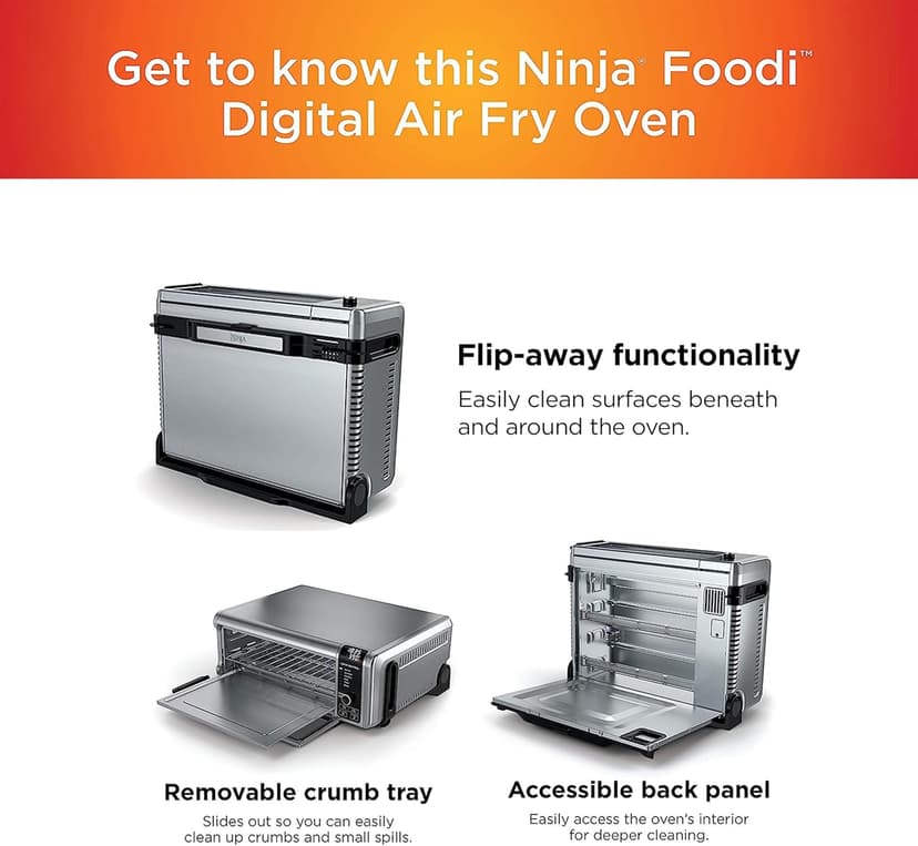Ninja SP101 Digital Air Fry Countertop Oven with 8-in-1 Functionality, Flip Up & Away Capability for Storage Space, with Air Fry Basket, Wire Rack & Crumb Tray, Silver