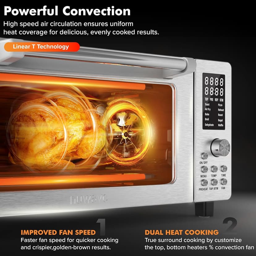 Nuwave Bravo Pro Smart 21QT Toaster Oven Air Fryer Combo, Convection Oven Countertop, 10 functions all in 1, with even & quick crisp technology, 50-450°F, 1800W, Stainless Steel