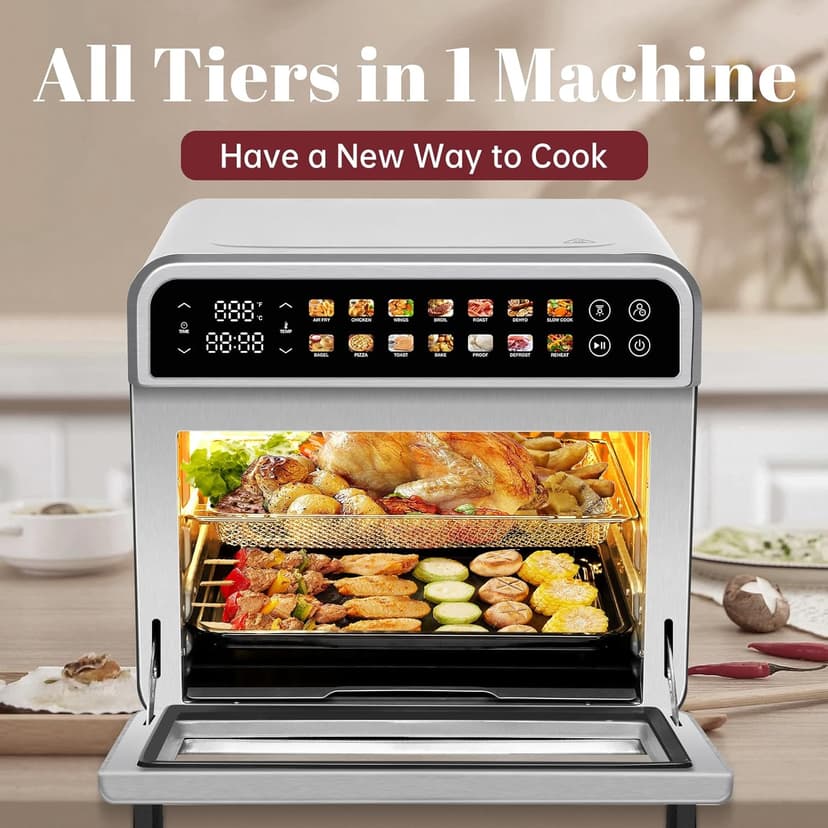 SEEDEEM 32-Quart Large Air Fryer Oven, 14-in-1 Digital Toaster Oven with Touchscreen, Family Size Countertop Convection Oven for Air Fry, Bake, Roast, Dehydrate, Reheat & More