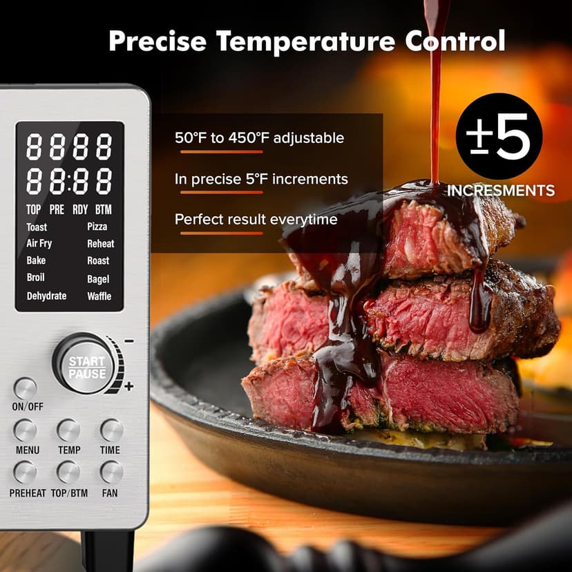 Nuwave Bravo Pro Smart 21QT Toaster Oven Air Fryer Combo, Convection Oven Countertop, 10 functions all in 1, with even & quick crisp technology, 50-450°F, 1800W, Stainless Steel