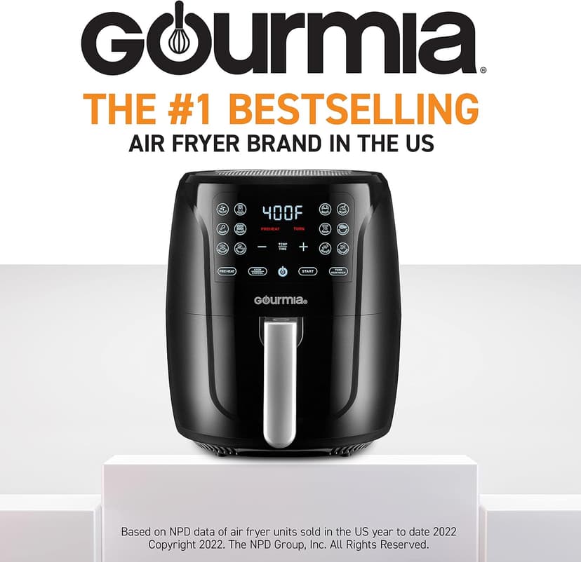 Gourmia Air Fryer Oven Digital Display 6 Quart Large AirFryer Cooker 12 1-Touch Cooking Presets, XL Air Fryer Basket 1500w Power Multifunction Black and Stainless Steel Accents FRY FORCE GAF686