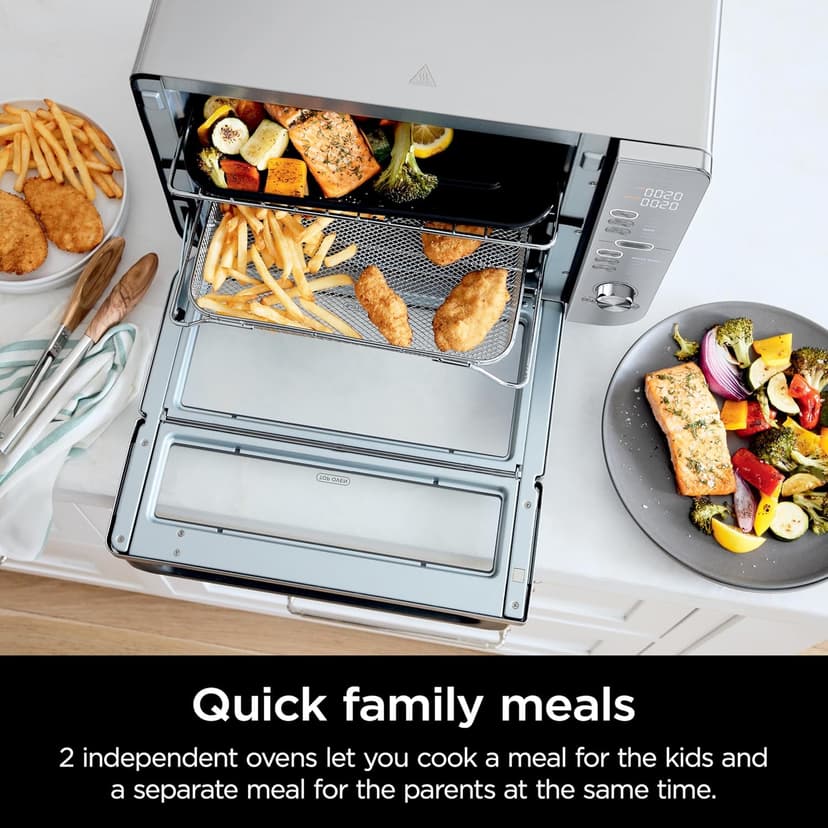 Ninja Air Fryer & Toaster Oven, Double Stack XL, Countertop Oven, 12-in-1 Fits 4.5lb Chicken, Pizza, Bagel, 6lbs of Wings, SmartFinish Cook 2 Different Meals at the Same Time, Stainless Steel, DCT601