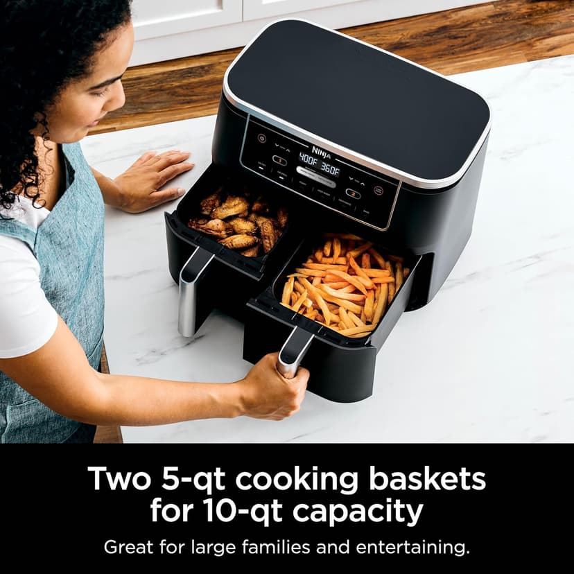 Ninja | Air Fryer | Finish Cooking Multiple Foods at the Same Time | 6-in-1 (Air Fry, Broil, Roast, Keep Warm, Dehydrate, Bake) | Fit up to 8lb Chicken Wings in the two 5 QT Baskets | DZ302
