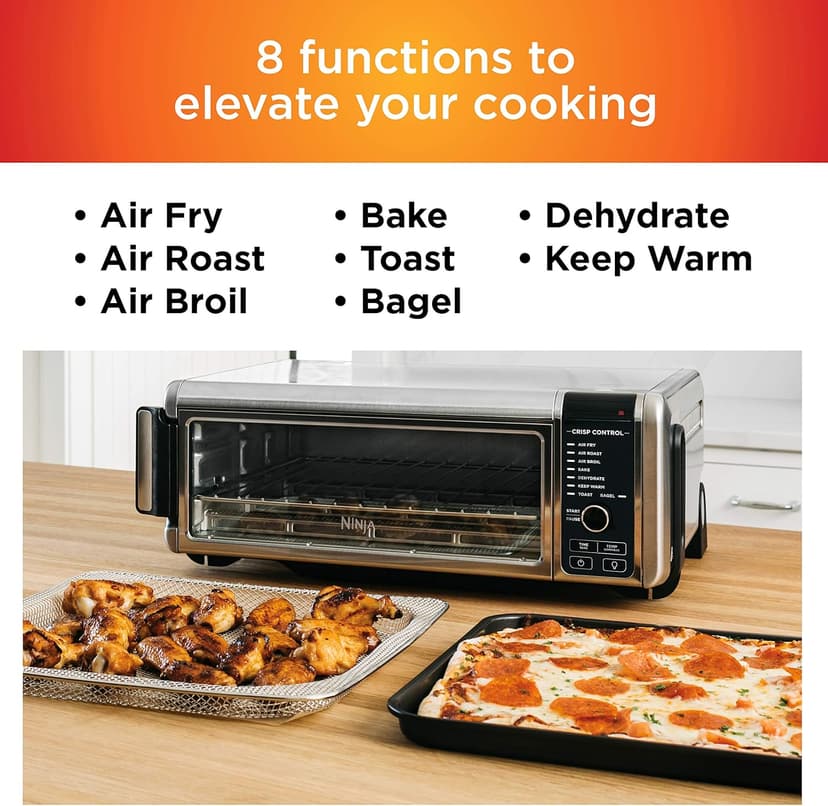 Ninja SP101 Digital Air Fry Countertop Oven with 8-in-1 Functionality, Flip Up & Away Capability for Storage Space, with Air Fry Basket, Wire Rack & Crumb Tray, Silver