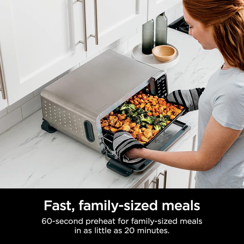 Ninja SP201 Digital Air Fry Pro Countertop 8-in-1 Oven with Extended Height, XL Capacity, Flip Up & Away Capability for Storage Space, Basket, Wire Rack Crumb Tray, Silver (Renewed), Black