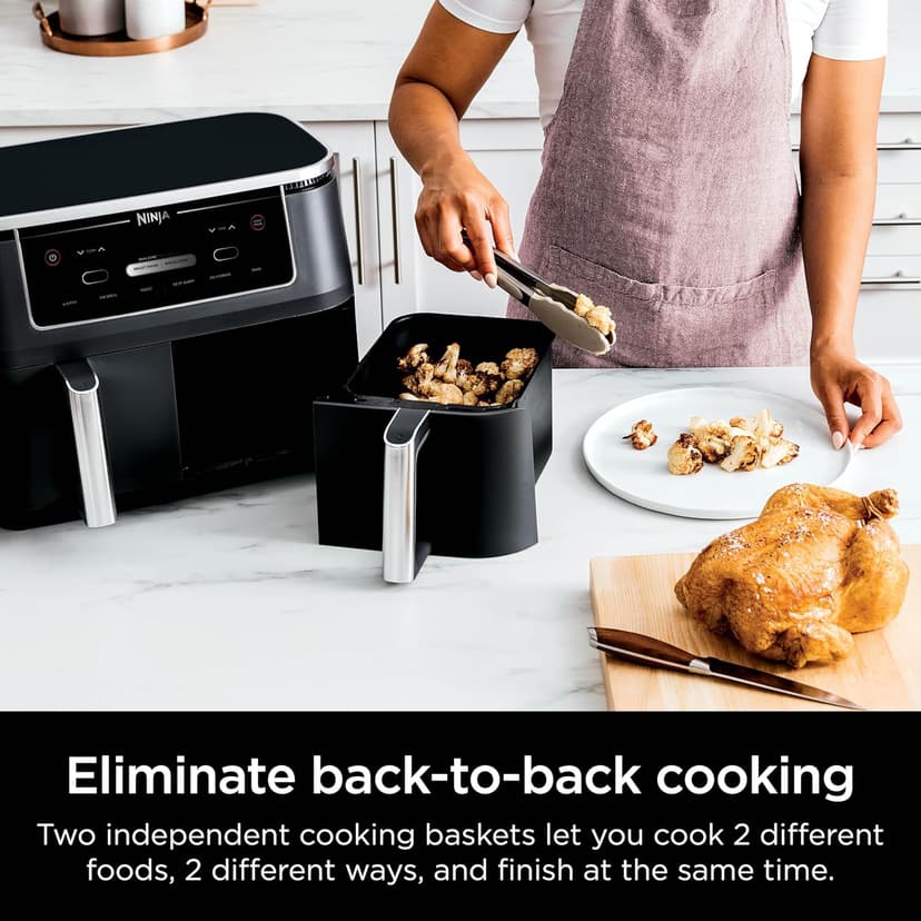 Ninja | Air Fryer | Finish Cooking Multiple Foods at the Same Time | 6-in-1 (Air Fry, Broil, Roast, Keep Warm, Dehydrate, Bake) | Fit up to 8lb Chicken Wings in the two 5 QT Baskets | DZ302
