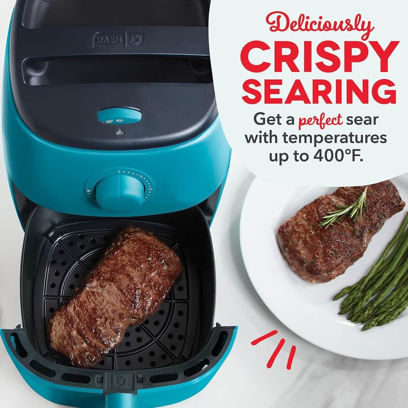 DASH Tasti-Crisp™ Electric Air Fryer Oven, 2.6 Qt., Teal – Compact Air Fryer for Healthier Food in Minutes, Ideal for Small Spaces - Auto Shut Off, Analog, 1000-Watt