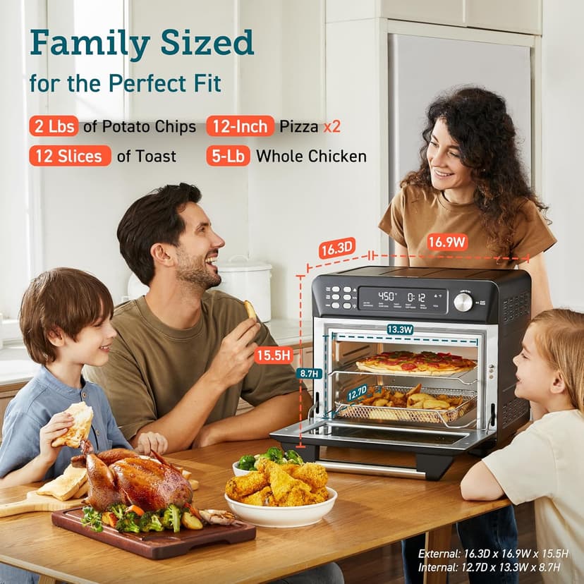 COSORI Smart 11-in-1 Air Fryer Toaster Oven Combo, Airfryer Convection Oven Countertop, Bake, Roast, Reheat, Broil, Dehydrate, 94 Recipes & 3 Accessories, 26QT, Black, Stainless Steel