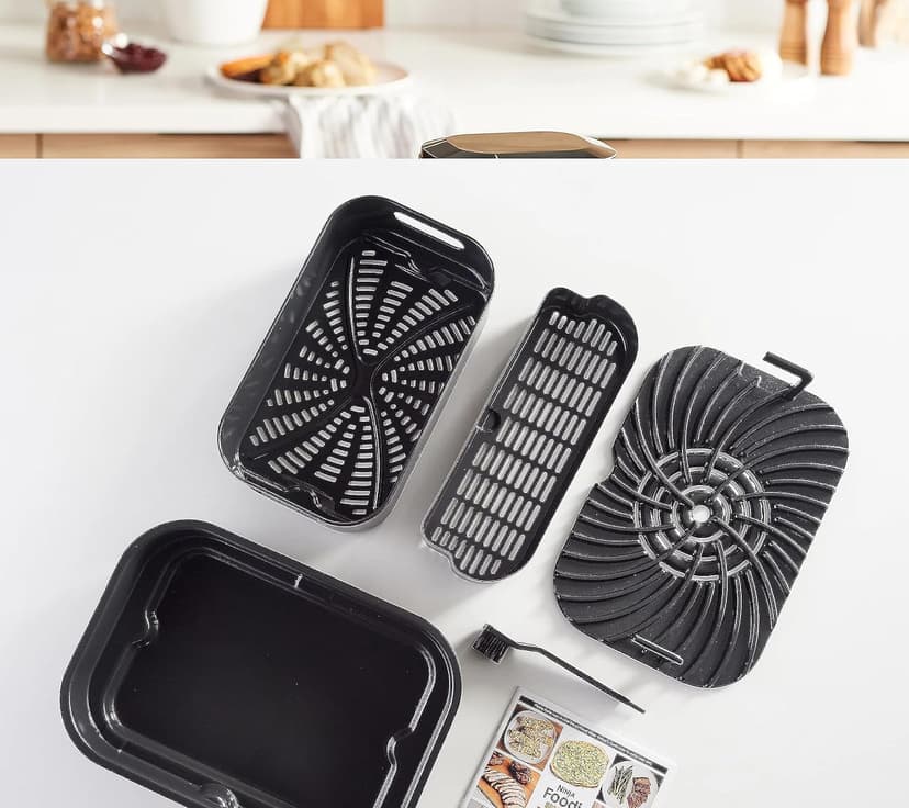 Ninja Indoor Grill, Foodi Smart XL 6-in-1 Indoor Grill with Air Fry, Roast, Bake, Broil & Dehydrate, Smart Thermometer, Black/Silver, FG551