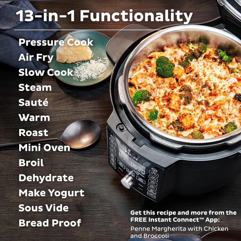 Instant Pot Duo Crisp Ultimate Lid, 13-in-1 Air Fryer and Pressure Cooker Combo, Sauté, Slow Cook, Bake, Steam, Warm, Roast, Dehydrate, Sous Vide, & Proof, App With Over 800 Recipes, 6.5 Quart, Black