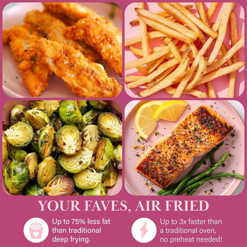 Paris Hilton Air Fryer, Large 6-Quart Capacity, Nonstick Made without PFAS, Touchscreen Display, 8-in-1 (Air Fry, Roast, Broil, Bake, Reheat, Keep Warm, Pizza, Dehydrate), Dishwasher Safe, Aqua