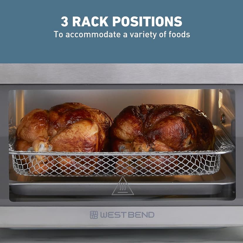 West Bend XL Air Fryer Oven 26-Quart with Digital Controls Easy-View Door and 24 Cooking Presets, Includes Nine Accessories, 1700-Watts, Metallic