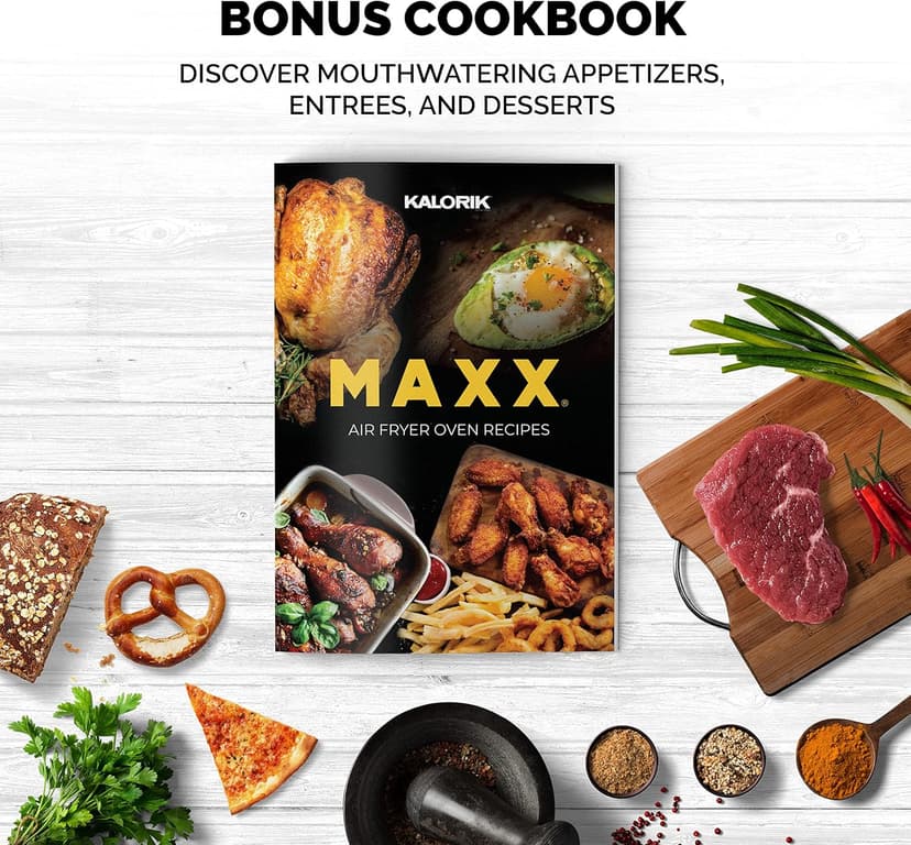 Kalorik MAXX® Digital Air Fryer FT 47823 BKSS | 6-Quart Oilless Air Fryer with 7 Cooking Functions | LED Display | 21 Smart Presets | 5 Dishwasher-Safe Accessories & Bonus Recipe Book | Nonstick Air Frying Basket | 1750W | Stainless Steel & Black