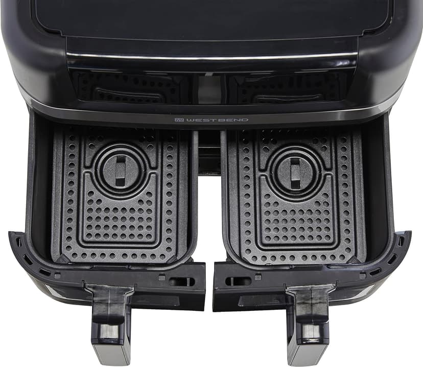 West Bend Air Fryer Dual Basket 10-Quart Capacity with Digital Controls View Windows and 15 Cooking Presets, Nonstick Frying Baskets, Dual Zone Features, 1600-Watts, Black