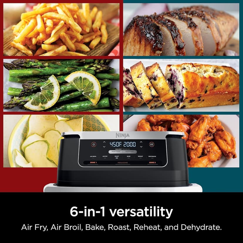 Ninja DZ071 Foodi 6-in-1 DualZone FlexBasket Air Fryer with 7-QT MegaZone & Basket Divider, Large Proteins & Full Meals, Smart Finish Cook 2 Foods 2 Ways, Large Capacity, Air Fry, Bake & More, Black (Renewed)