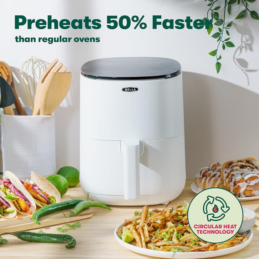 BELLA 3 Qt Touchscreen Air Fryer Oven and 5-in-1 Multicooker with Removable NonstickDishwasher Safe Crisping Tray and Basket, 1400 Watt Heating System, Matte White