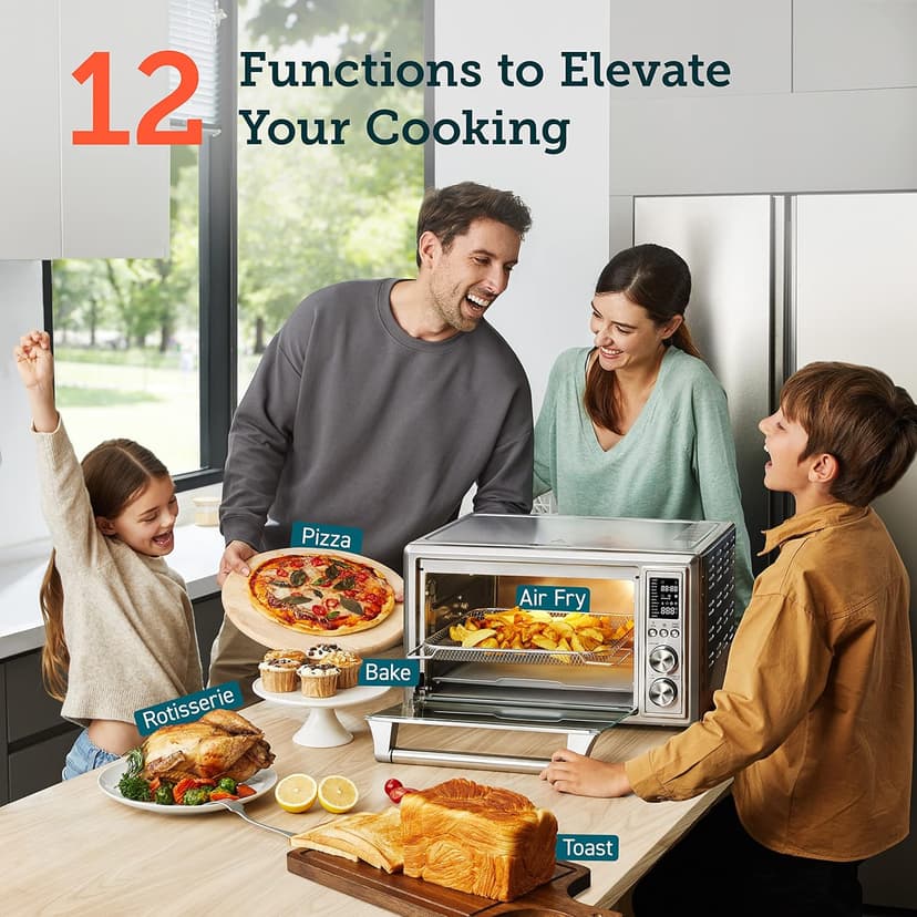 COSORI Air Fryer Toaster Oven Combo, 12-in-1 Airfryer Rotisserie Convection Oven Countertop, Bake, Broil, Roast, Dehydrate, 134 Recipes & 4 Accessories, 32QT, Silver, Stainless Steel