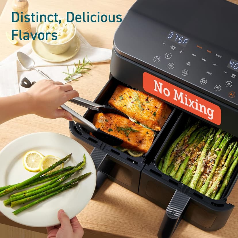 COSORI 9Qt 10-in-1 Dual Air Fryer, Fresh Balanced Meals for Family and Children with Double Baskets, Sync Cook & Finish to Bake, Roast, Reheat, Broil & 130 Recipes for Easy Cooking, Dishwasher Safe