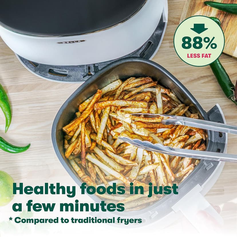 BELLA 3 Qt Touchscreen Air Fryer Oven and 5-in-1 Multicooker with Removable NonstickDishwasher Safe Crisping Tray and Basket, 1400 Watt Heating System, Matte White