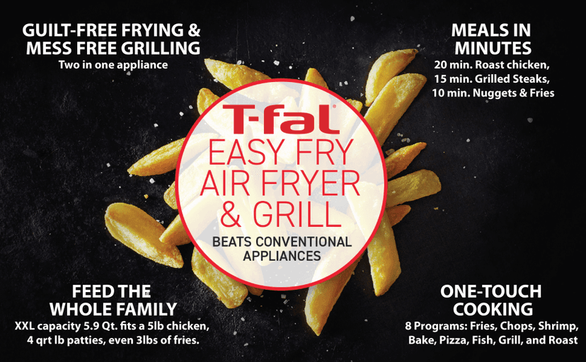 T-fal Easy Fry XXL Air Fryer & Grill Combo with One-Touch Screen, 8 Preset Programs, 5.9 quarts, Black & Stainless Steel